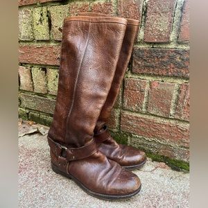 Frye Boots Red Leather  Zip Phillip Harness Tall Riding Women's Boots Sz 6 B